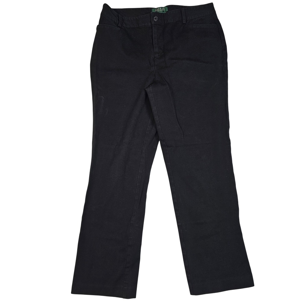 Lauren Ralph Lauren Petite Black Straight Leg Trousers Pants 10P Cotton Blend